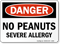 No Peanuts Severe Allergy OSHA Danger Sign